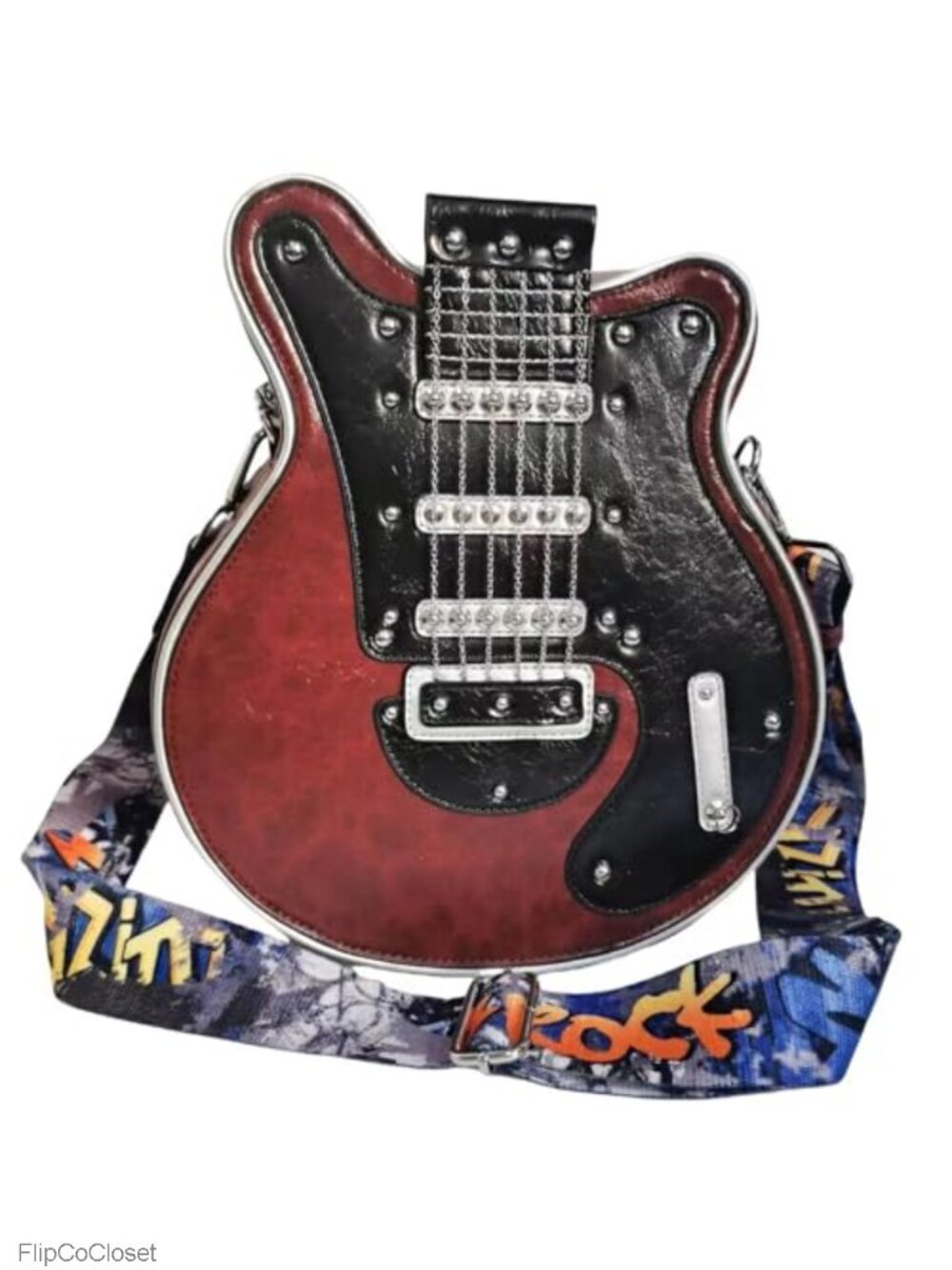 Guitar Shaped Crossbody Bag PU Leather Novelty Purse Adjustable Strap